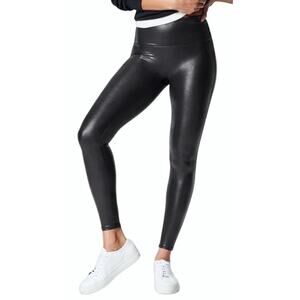 NEW SPANX Women’s All Over Faux Leather Black Leggings Large Full Length